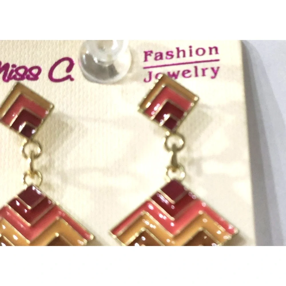 Miss C Native American Dangle‎ Earrings Oval Shape Beaded Surgical Steel